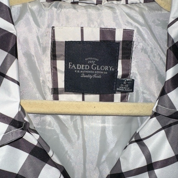 Faded Glory Black and White Long Plaid Peacoat Style Rain Jacket - Picture 4 of 4